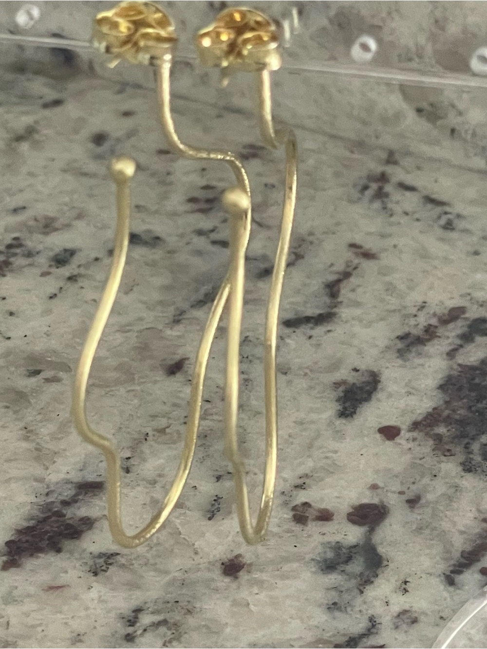 Sheila Fajl Long Wiggle Wiggle Hoop Earrings 18K Brushed Gold Finish 3” - Picture 6 of 8